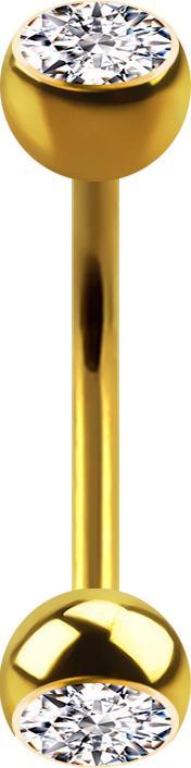 Image du produit Star Piercing Micro banane plaquée or avec deux boules de cristal argenté (Acier chirurgical 316L)