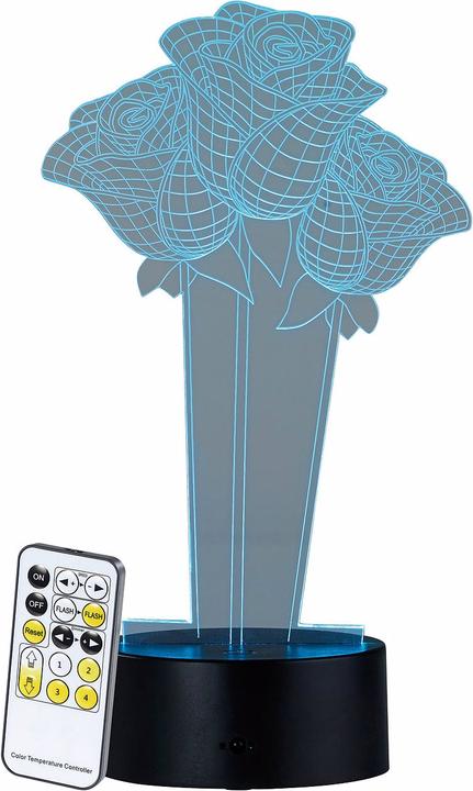 Produktbild Lunartec 3D-Hologramm-Lampe mit Leuchtmotiv Rosen