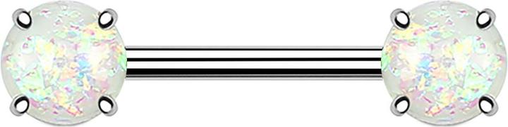 Star Piercing Barbell mit zwei Opal Kugeln weiss (Chirurgenstahl 316L, Messing)