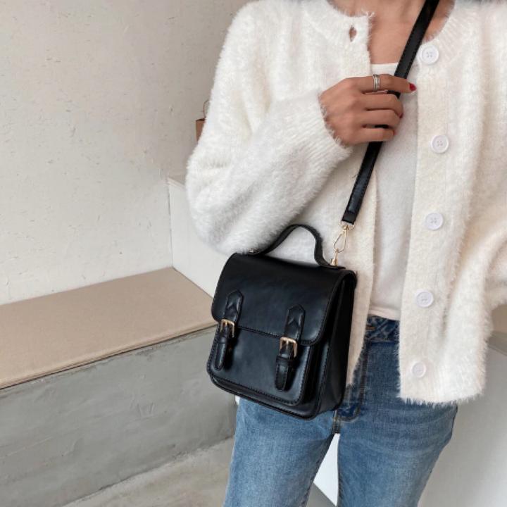 Produktbild Only-Bags.Store Veganer Lederrucksack, Schulranzen, Schwarzer Schulranzen, Vegane Ledertasche, Vegane