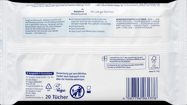 Nährwerte und Zutaten dm babylove Händereinigungstücher (20 Stück)