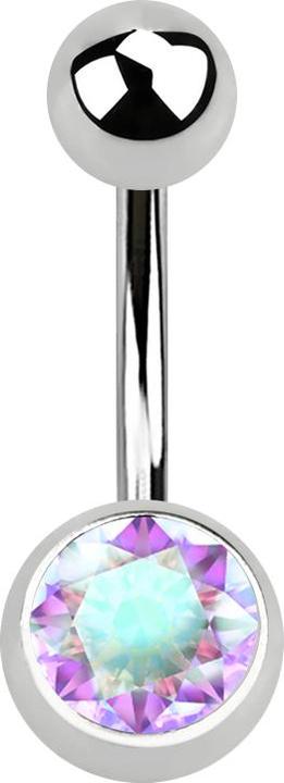 Produktbild Star Piercing Banane silber mit Kugel und Kugel Kristall multicolor (Chirurgenstahl 316L, ohne Messing)