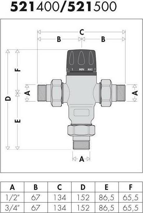 Actual product image Caleffi Brass thermostatic mixing valve, adjustable 3/4inch, 30-65 degrees