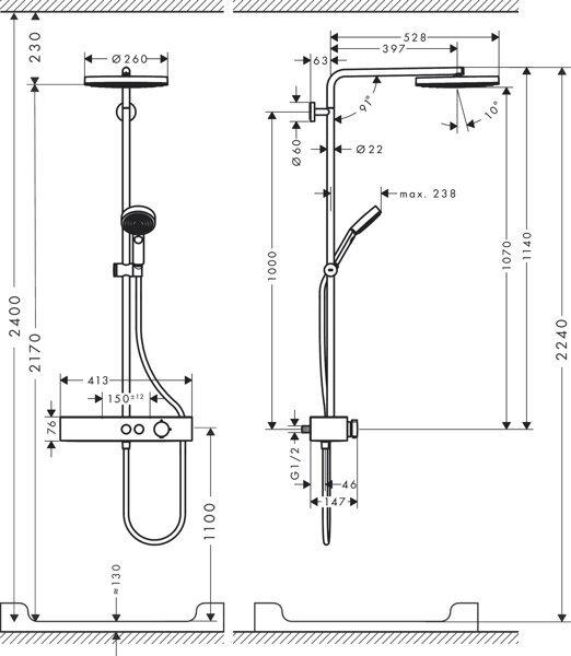 Actual product image hansgrohe Pulsify S shower system 260 1 spray type, water-saving (EcoSmart) with ShowerTablet Select