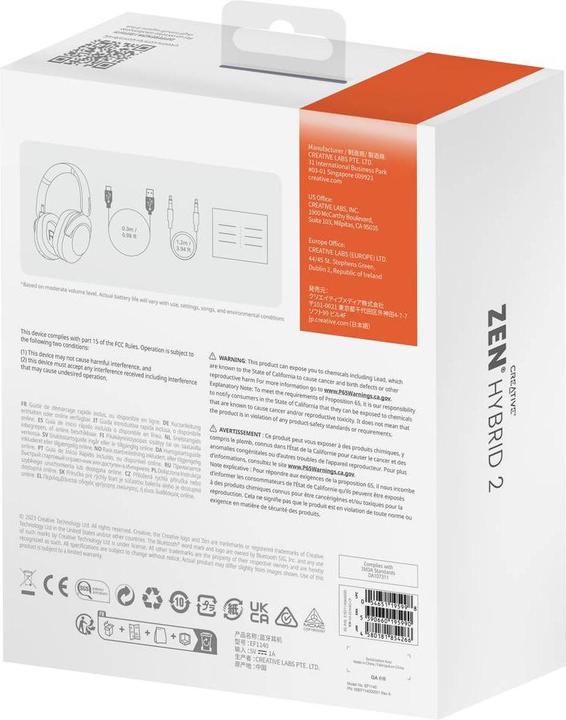 Actual product image Creative Zen Hybrid 2 (white, Bluetooth, USB-C, ANC) (ANC, 67 h, Wireless)