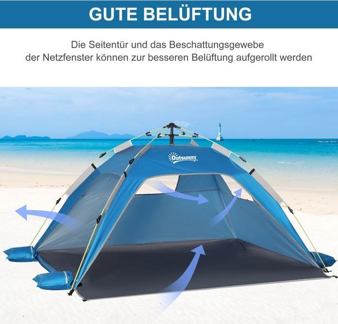 Image du produit Swisshandel24 Strandmuschel Pop Up Strandzelt für 1-2 Personen mit Sonnenschutz Himmelblau (Tente de plage, 2 personnes)