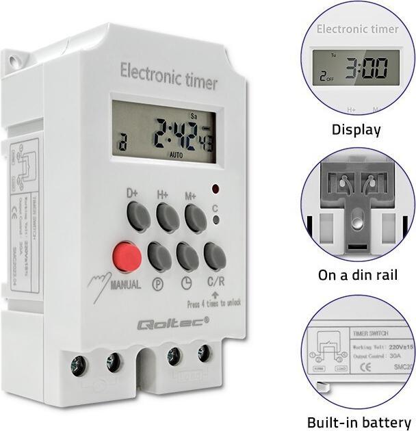 Actual product image Qoltec Elektroniczny programator czasowy PC0629 na szynę DIN | LCD