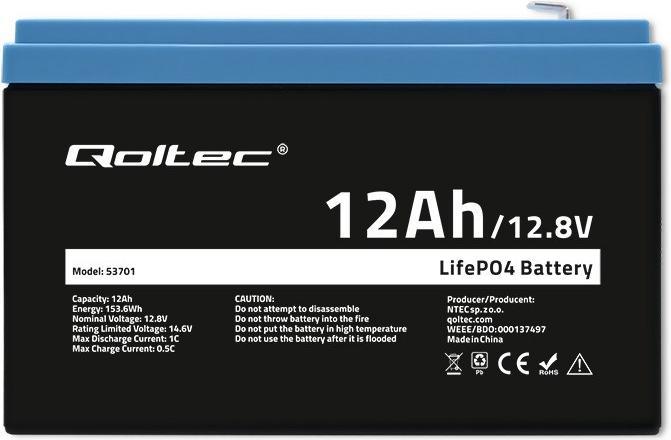 Actual product image Qoltec 53701 LiFePO4 battery / 12Ah (12.80 V, 12 Ah)