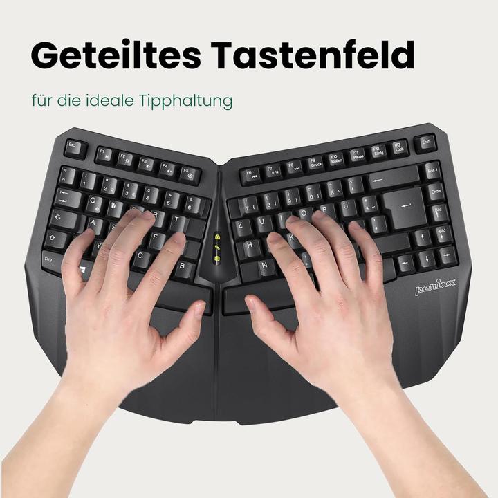 Image du produit Perixx PERIBOARD-613 DE B, Clavier ergonomique compact sans fil, noir (DE, Sans fil)