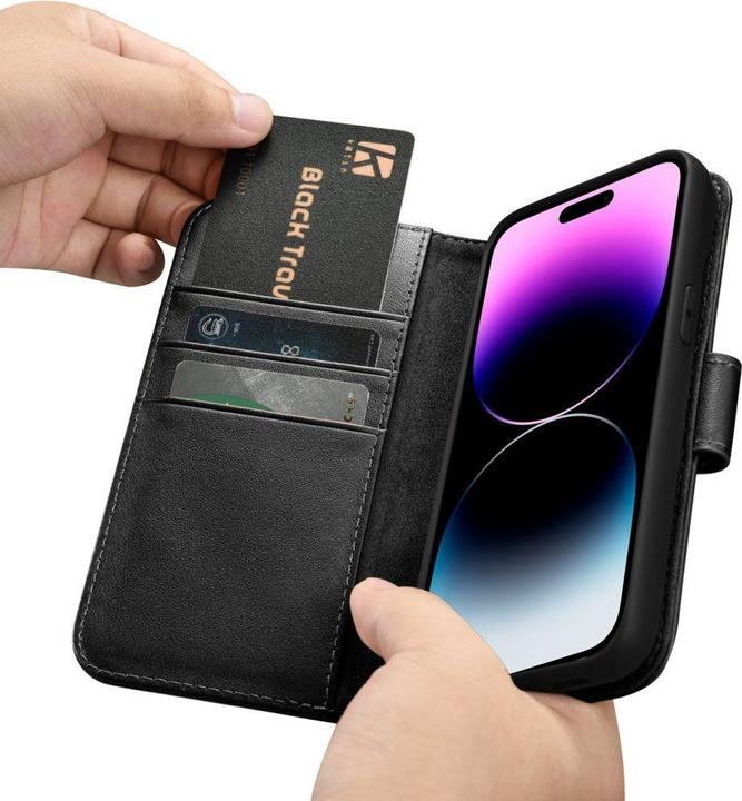 Produktbild iCarer Wallet Case 2 in1 Hülle iPhone 14 Pro Leder Flip Cover AntiRFID schwarz (WMI14220726-BK) (Apple iPhone 14 Pro)