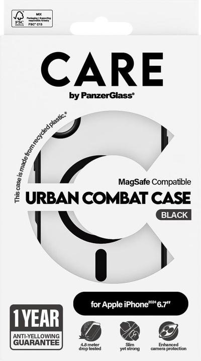 Actual product image PanzerGlass CARE by ® Flagship Case Transparent Urban Combat w. Black Frame & MagSafe iPhone '24 6.7" (Apple iPhone 16 Plus)