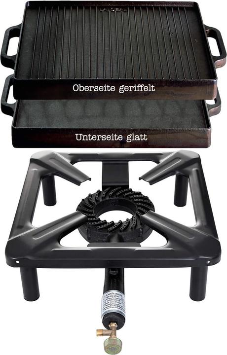Immagine prodotto All'Grill Set da cucina a sgabello (piccolo) con piastra in ghisa 32 x 32 cm - senza pilota di sicurezza