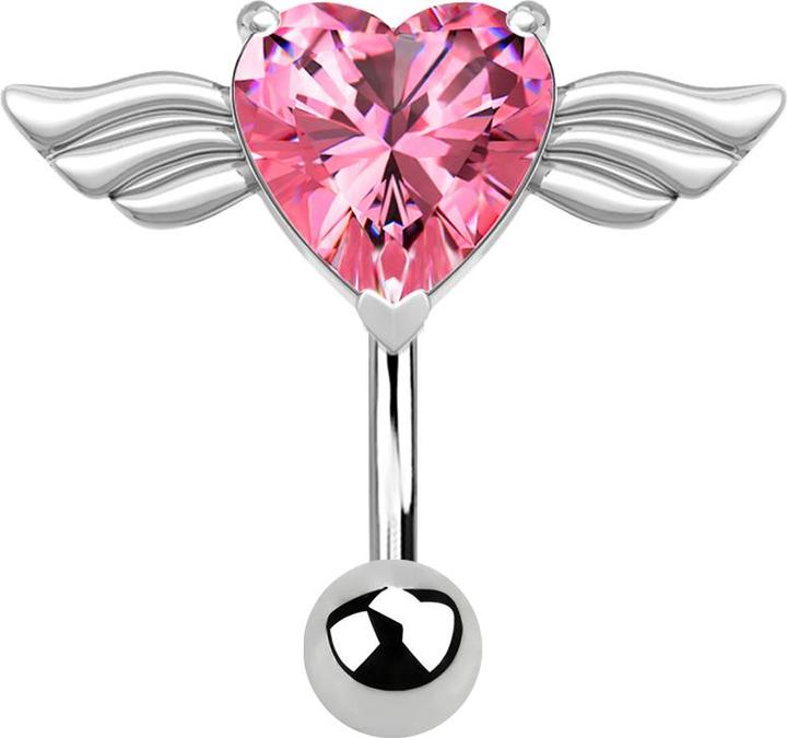 Image du produit Star Piercing Banane argent ange avec cristal de coeur rose (Acier chirurgical 316L, sans laiton)