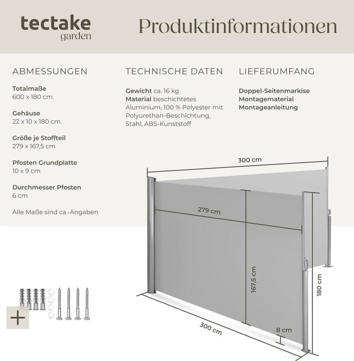 Immagine prodotto tectake Tenda laterale doppia (6 m)