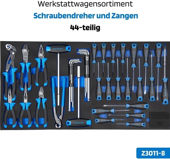 Actual product image SW-Stahl Z3209 Professional workshop trolley TT802 black I 8 drawers I 3 drawers filled I 304 parts (304 x)