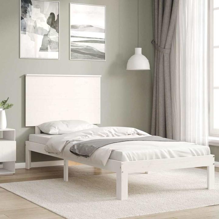 Produktbild VidaXL Massivholzbett mit Kopfteil Weiss 3FT Single (90 x 190 cm)