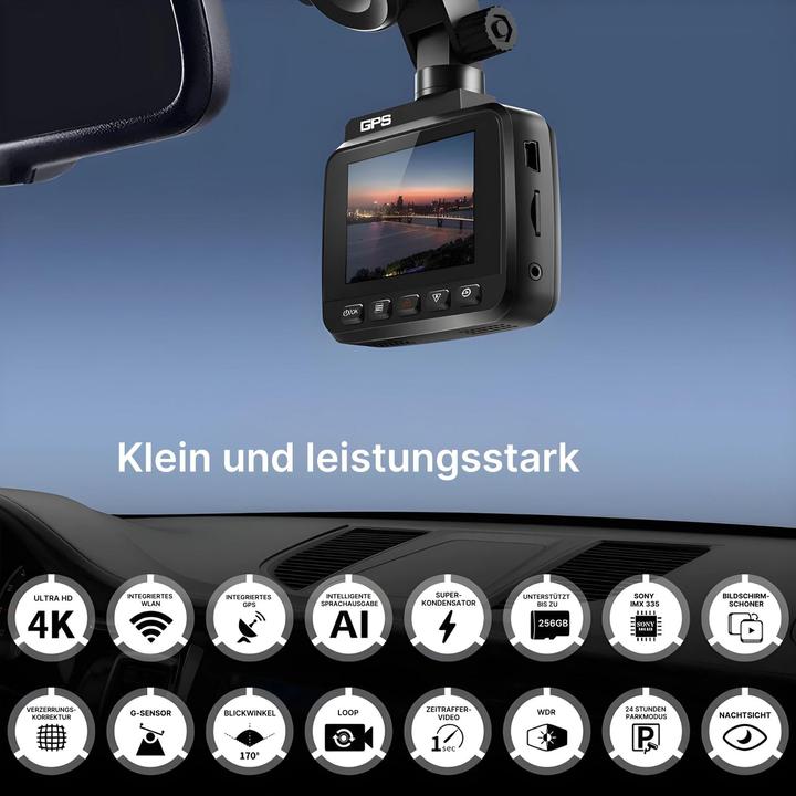 Produktbild Hermex 4K Dual-Dashcam Onboard-Kamera Autofront-Kamera Nachtsichtkamera Auto (Nachtsicht, GPS-Empfänger, Eingebautes Display, WLAN, UHD 4K)
