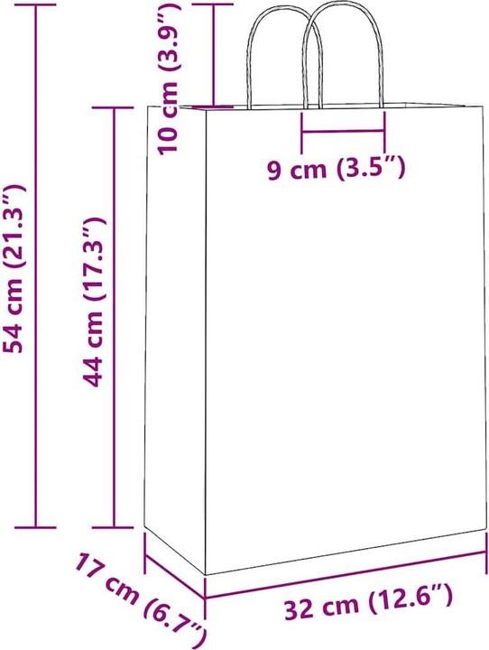 Produktbild VidaXL Kraftpapiertüten 50 Stk. mit Henkel Rot 32x17x44 cm Papiertüte (Geschenktüte, 50 x)