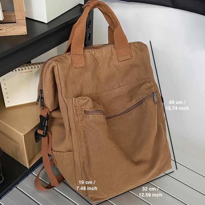 Produktbild Only-Bags.Store Grosse lässige Leinwand Rucksack, solide Farbe Rahmen Tasche mit mehreren Fächern, perfekt für