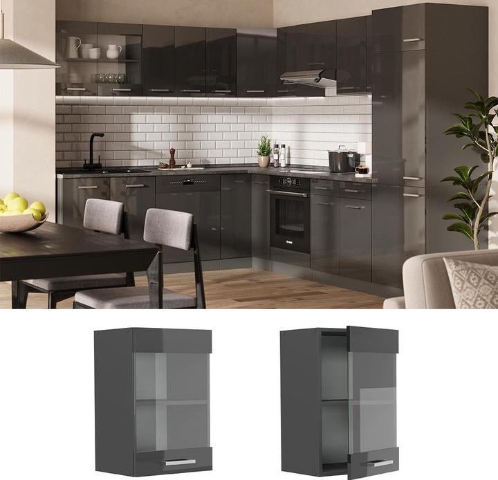 Actual product image Vicco Glass kitchen cabinet R-Line, Anthracite high gloss/Anthracite, 40 cm