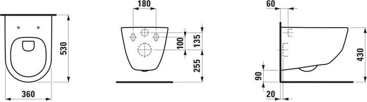 Actual product image Laufen PRO wall-hung WC, rimless, 360x530mm, concealed fixing, H820966