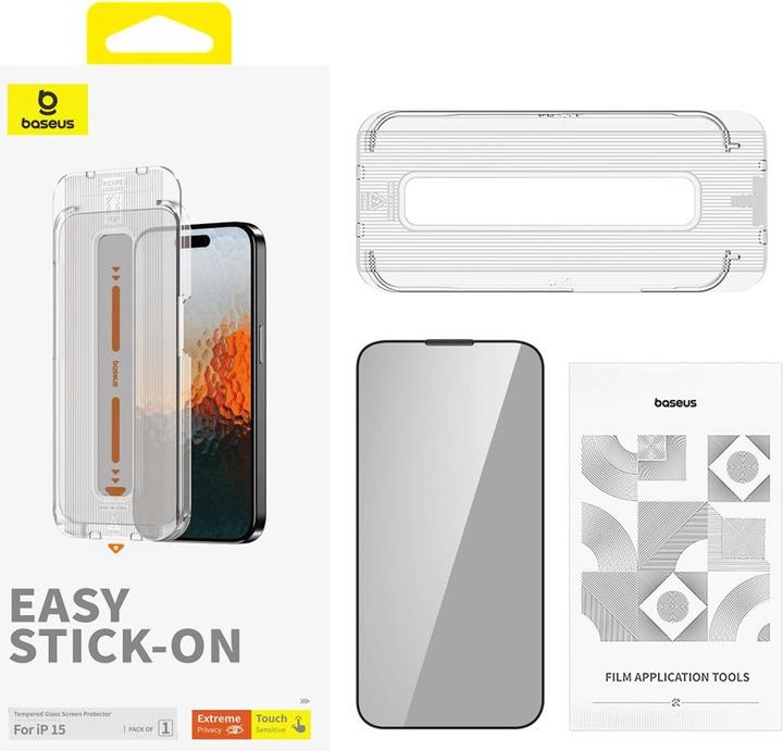 Produktbild Baseus Panzerglas mit Sichtschutz (1 Stück, Apple iPhone 15)