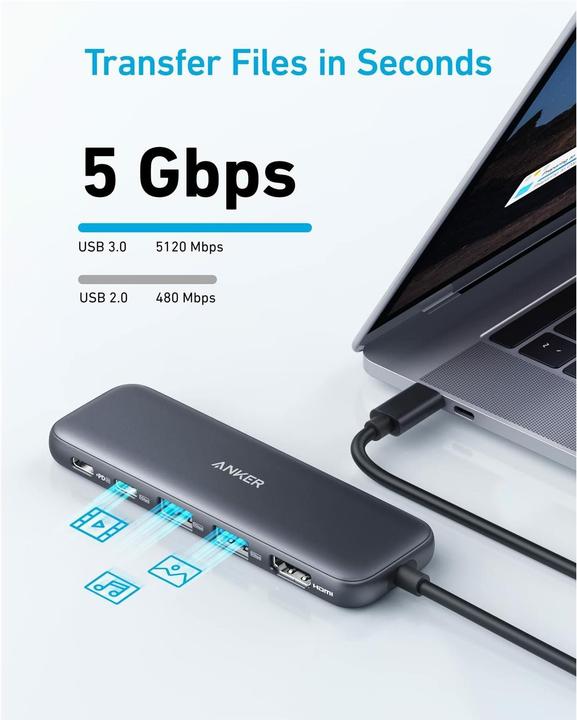 Image du produit Anker Hub USB-C (5 en 1) 1 x HDMI 4K 2 x USB-A 1 x USB-C 1 x USB-C PD 100W (USB-C, 5 Ports)