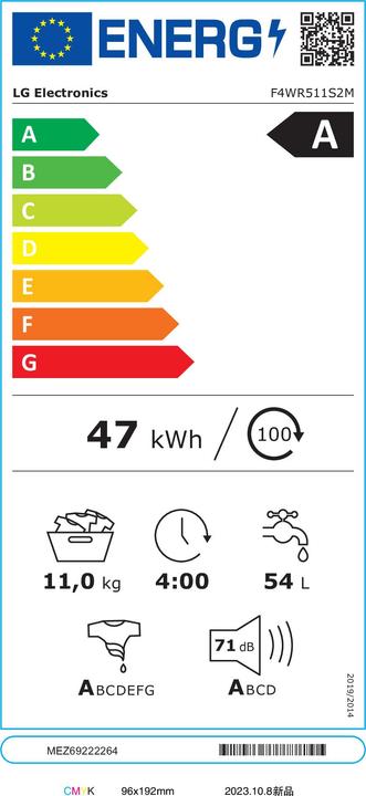 Energy Label LG F4WR511S2M (11 kg, Left)