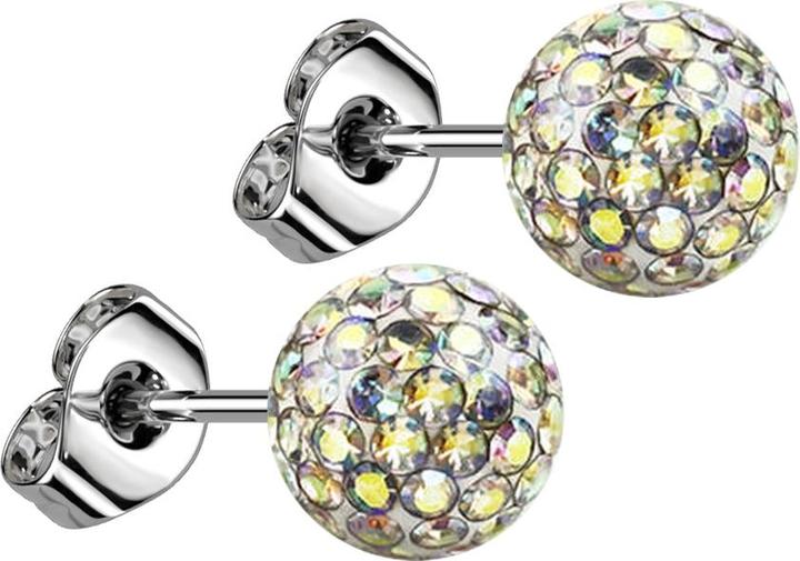 Produktbild Star Piercing Ohrstecker silber mit Kristall Kugel multicolor Epoxy Schutzschicht (Chirurgenstahl 316L, ohne Messing)