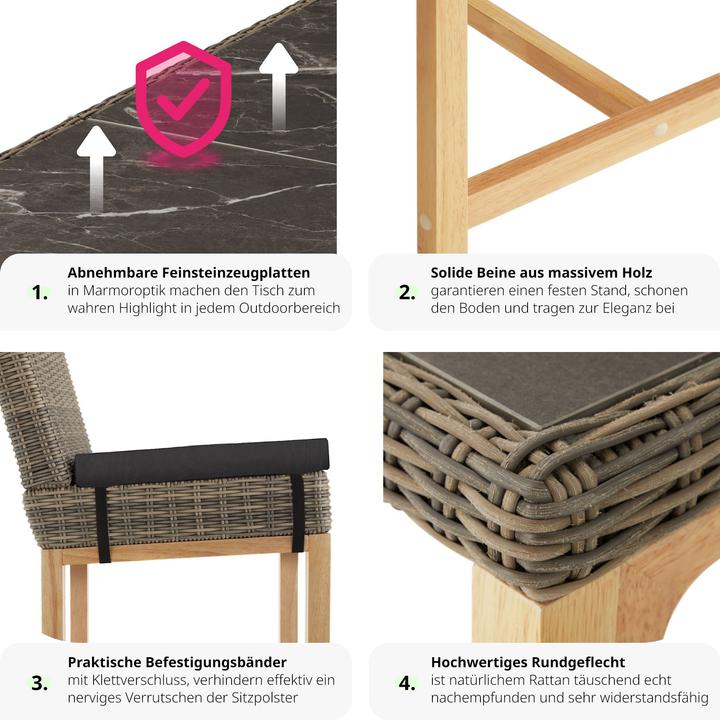 Produktbild tectake Rattan Bartisch Lovas mit 6 Stühlen Latina (161 cm)