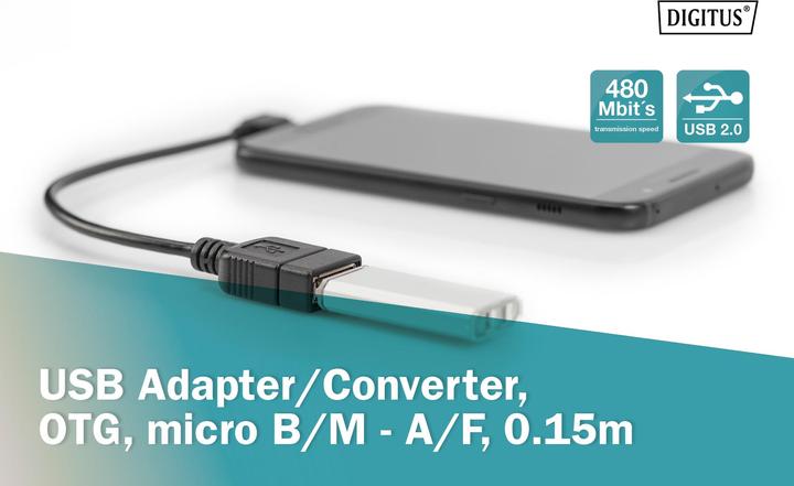 Produktbild Digitus USB2.0 Adapterkabel, OTG,0.15m (0.15 m, USB 2.0)