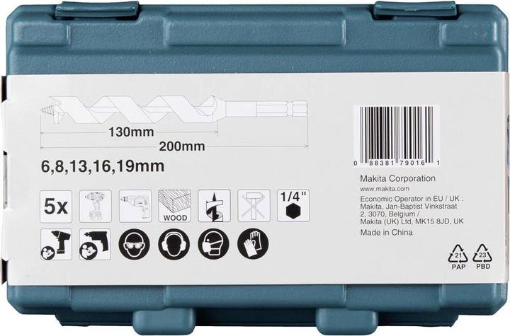 Produktbild Makita Schlangenbohrer-Set (19 mm, 6 mm, 16 mm, 8 mm, 13 mm)