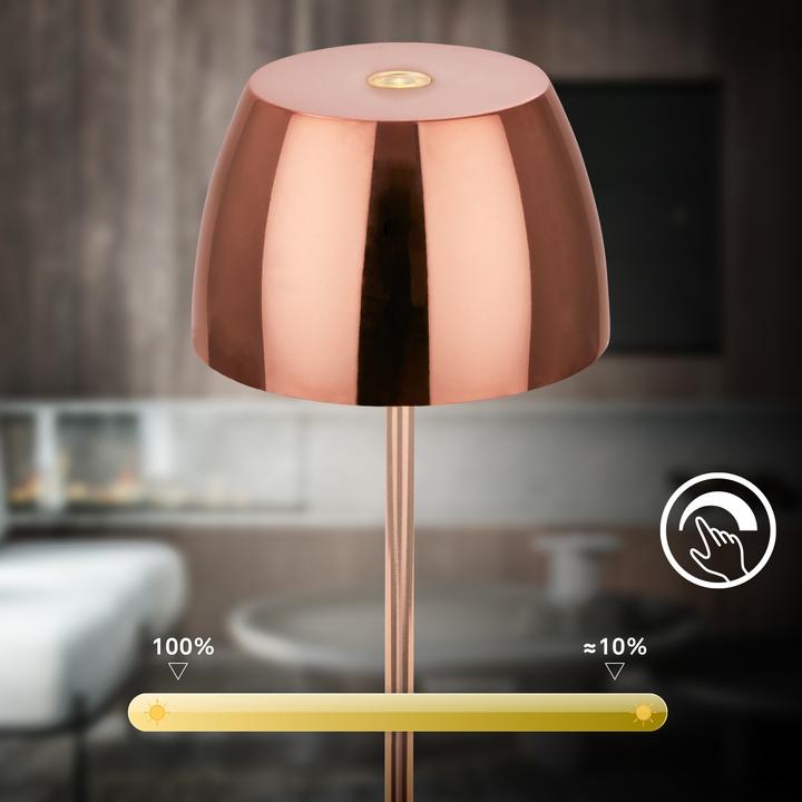 Produktbild Briloner Akku LED Tischleuchte - Mini, Touch, Kupfer glänzend (150 lm)