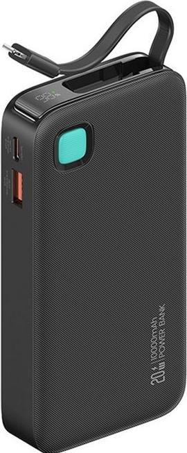 Image du produit Usams Powerbank ze zwijanym kablem USB-C Retractable 10000 mAh PD 20W Fast Charge XY Series czarny/b (10000 mAh, 50 W, 50 Wh)