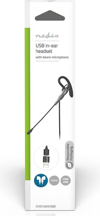 Produktbild Nedis PC-Headset - Im Ohr - Mono - USB Type-A/USB Type-C - Klappbarer Mikrofon - Schwarz (Kabelgebunden, USB-C)