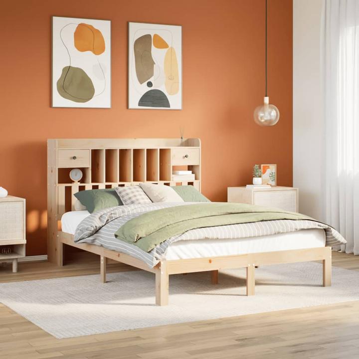 Produktbild VidaXL Massivholzbett Holzbett Bett mit Regal ohne Matratze 150x200cm Kiefer (150 x 200 cm)