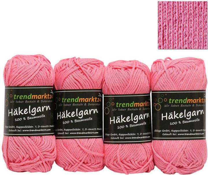 trendmarkt24 Häkelgarn Set Rosa 4 Baumwollknäuel 50g Topflappen Garn waschbar 60°C (340 m)