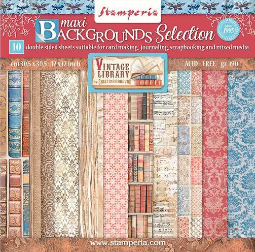 Image du produit Stamperia Bloc de scrapbooking "Vintage Library Backgrounds", 10 feuilles, 30,5 x 30,5 cm (190 g/m², 10 x)