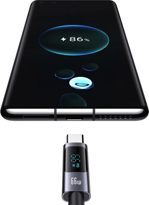 Image du produit EKO Câble de charge 66W USB-A vers Type-C 1.2m Modèle Display SF avec écran LED (1.20 m, USB 3.2 Gen 1)