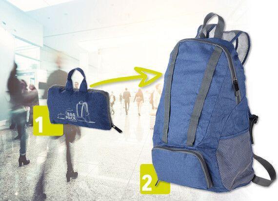 Actual product image Troika BAGPACK Foldable backpack, polyester, blue/grey (12 l)
