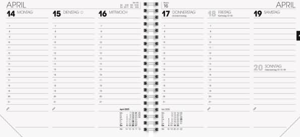 Image du produit Calendrier carré 762 16,2x15cm 1 semaine/2 pages plastique noir 2025 (Allemand)