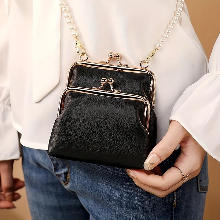 Produktbild Only-Bags.Store Doppelte Kiss-Lock-Layer-Tasche, klassische Retro-Schultertasche, Kunstleder-Crossbody-Tasche