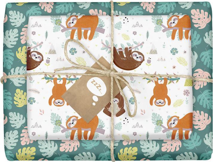 Actual product image Dabelino Wrapping paper set for children: Sloth (Wrapping paper, 4 x)