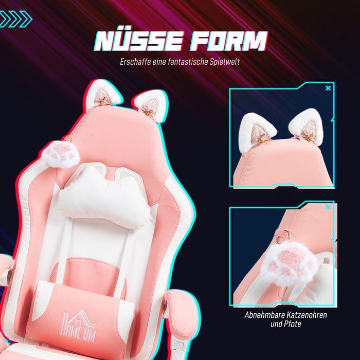 Actual product image Swisshandel24 Gaming Stuhl Ergonomischer Gamer Stuhl mit Lendenwirbelstütze, Fussstütze Rosa
