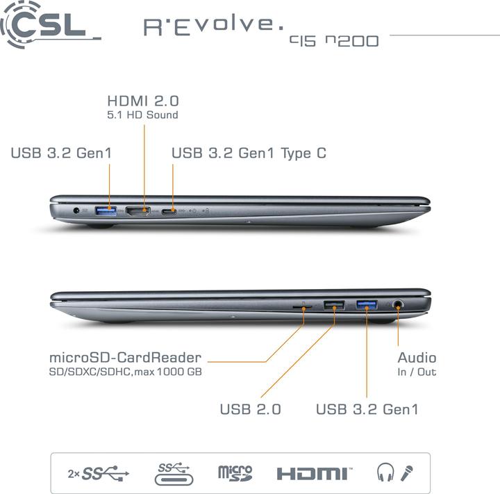 Produktbild CSL Notebook R'Evolve C15 v3 32GB 500GB Windows 11 Pro (15.60", 32 GB, 500 GB, DE)