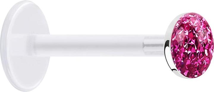 Produktbild Star Piercing Micro Labret transparent mit Kristallscheibe pink Epoxy Schutzschicht (Bioflex, ohne Messing, 925 Sterlingsilber)