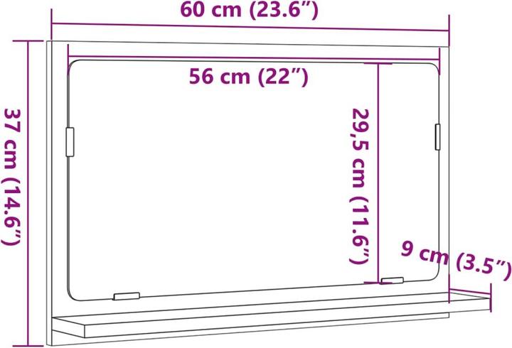 Produktbild VidaXL Badspiegel Wandspiegel Badezimmerspiegel Spiegel mit Ablage Sonoma-Eiche (60 x 37 cm)