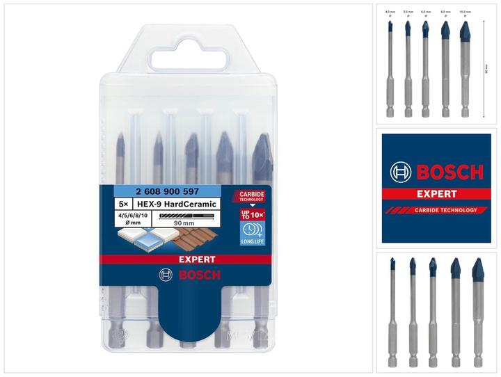 Actual product image Bosch Professional Zubehör EXPERT HEX-9 HardCeramic drill bit set, 4/5/6/8/10 mm, 5 pcs. (5 mm, 4 mm, 6 mm, 8 mm, 10 mm)