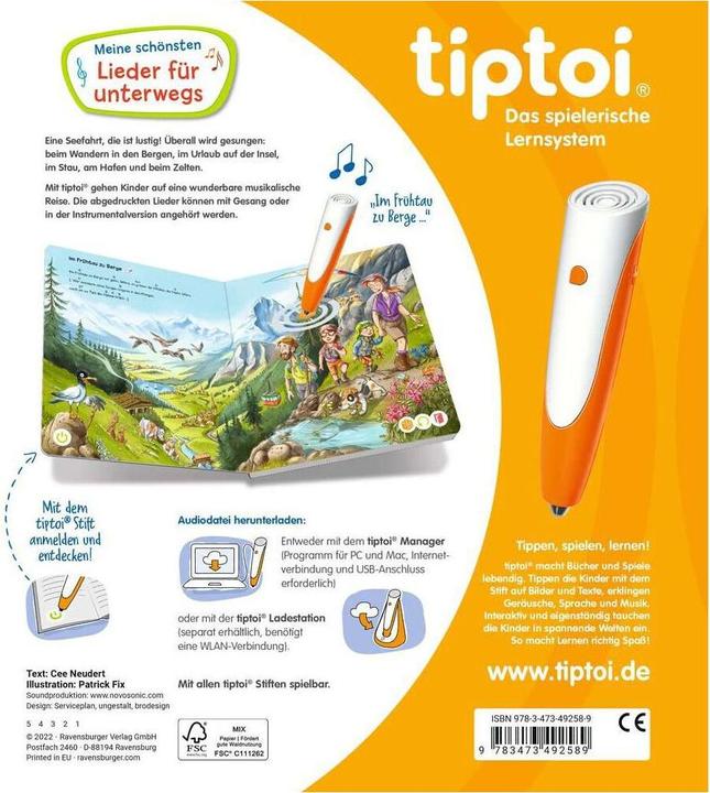 Image du produit Ravensburger tiptoi Meine schönsten Lieder für unterwegs (Allemand, Cee Neudert, 2022)