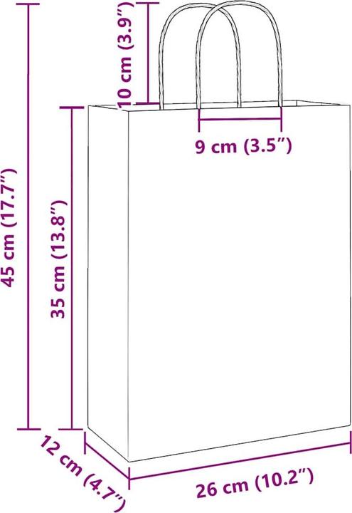 Produktbild VidaXL Kraftpapiertüten 50 Stk. mit Henkel Weiss 26x12x35 cm Papiertüte (Geschenktüte, 50 x)